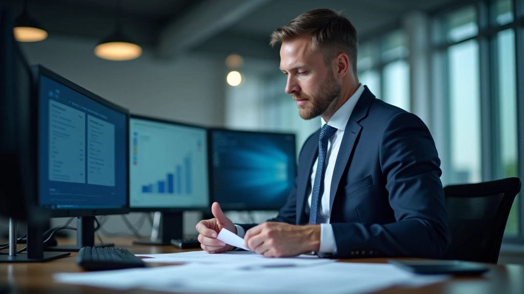 Interne Revisoren bei der Dokumentprüfung im modernen Büro mit Computern und Finanzberichten