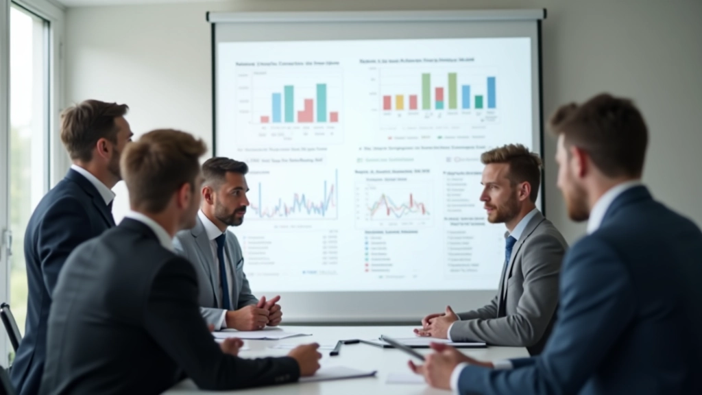 Team bespricht Finanzstrategie anhand von Diagrammen und Notizen an Whiteboard