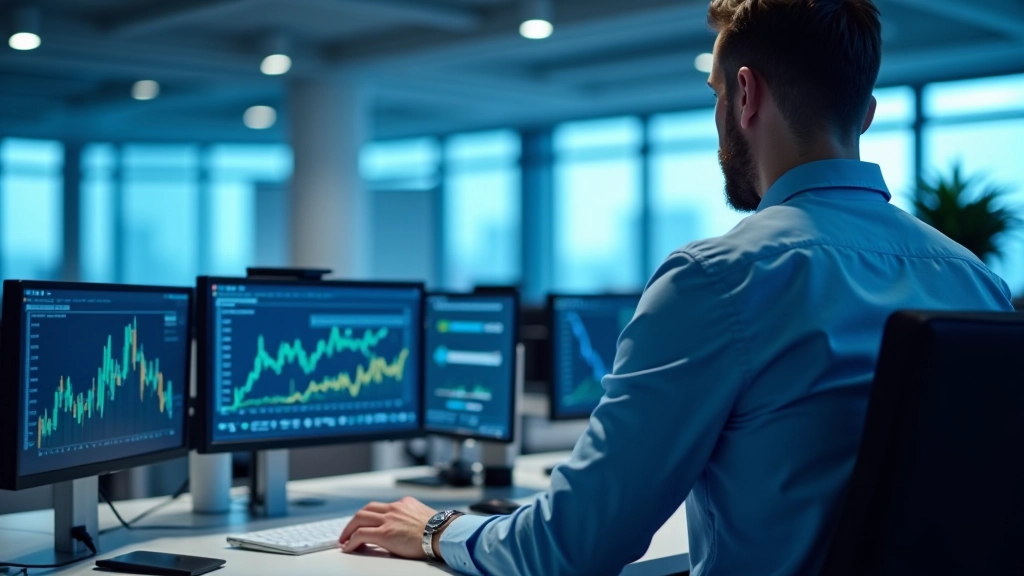 Modernes Finanzkontrollzentrum mit Computersystemen und professionellen Arbeitsplätzen