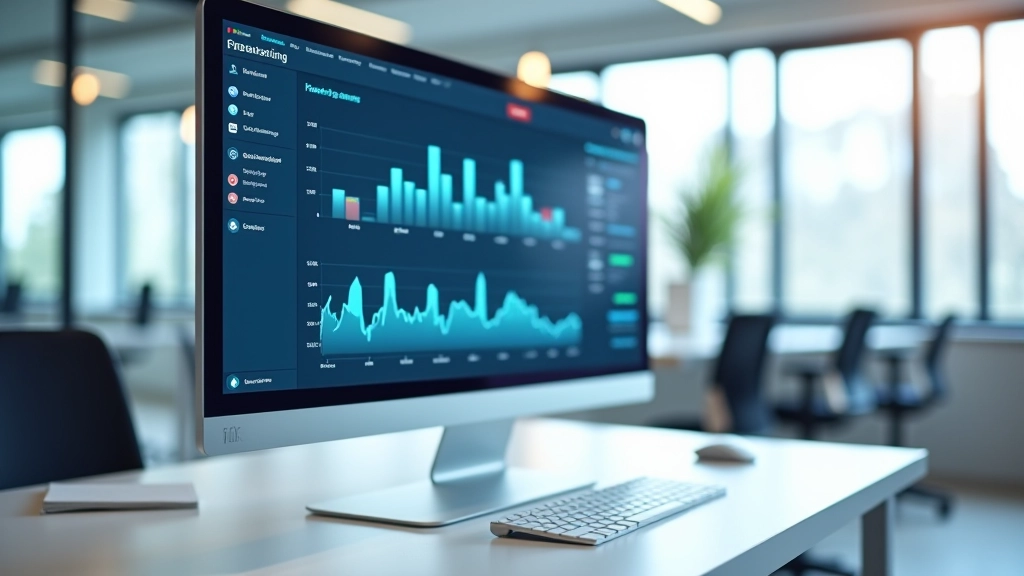 Dashboard mit automatisierten Finanzprozessen und Echtzeit-Datenvisualisierung auf großem Monitor